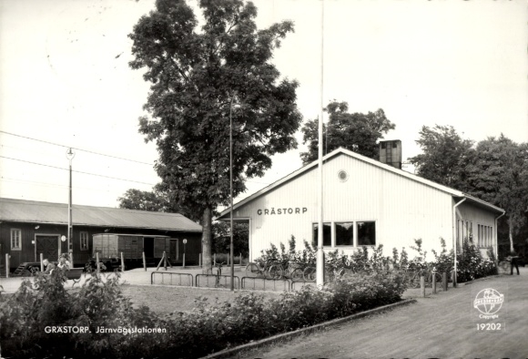 Postcard Grästorp Västergötland Sweden, train station