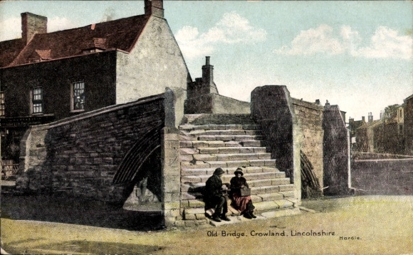 Postcard Crowland Lincoln Lincolnshire England, stairs of the old bridge