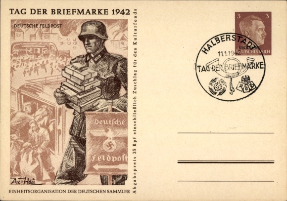 Postal stationery artist Postcard Axster Heudtlaß, Stamp Day 1942, German Field Post