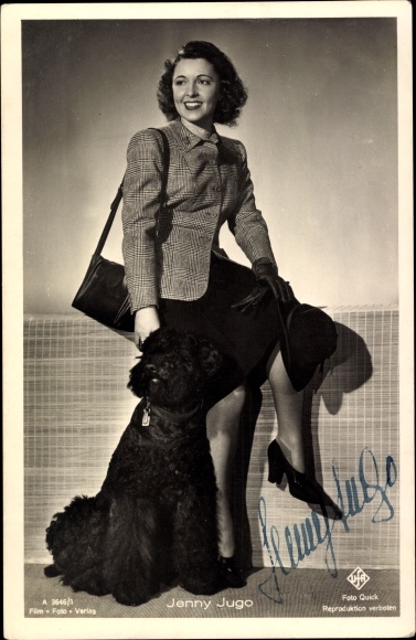 Postcard actress Jenny Jugo, dog, autograph