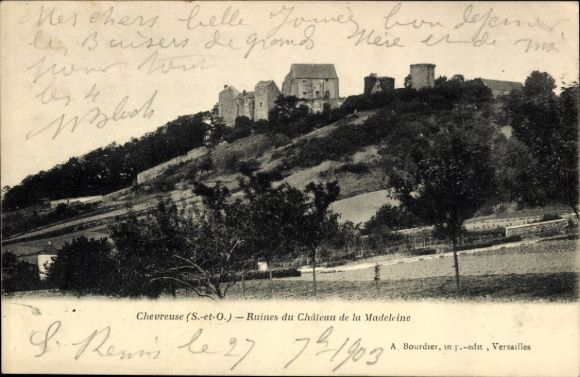 Ak Chevreuse Yvelines, Ruinen des Château de la Madeleine, Landschaft, Wald