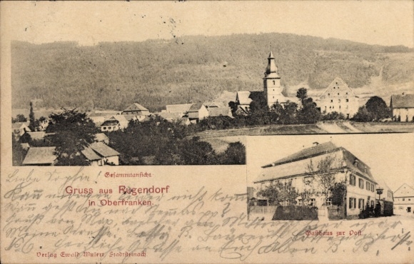 Ansichtkaart Rugendorf in Opper-Franken, Gasthaus zur Post, totaaloverzicht