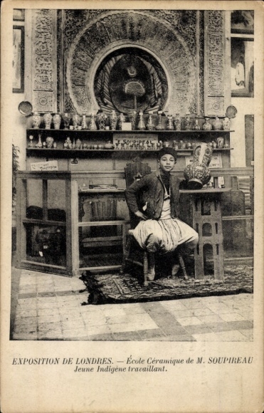 Postcard London Exhibition, Ceramic School of M. Soupireau, Young Indigenous Working