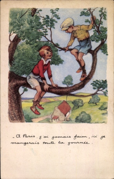 Artist Postcard Poulbot, Francisque, In Paris I am at peace, here I eat all the day