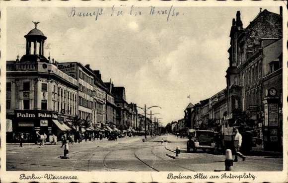 Postcard Berlin Weißensee, Berliner Allee at Antonplatz