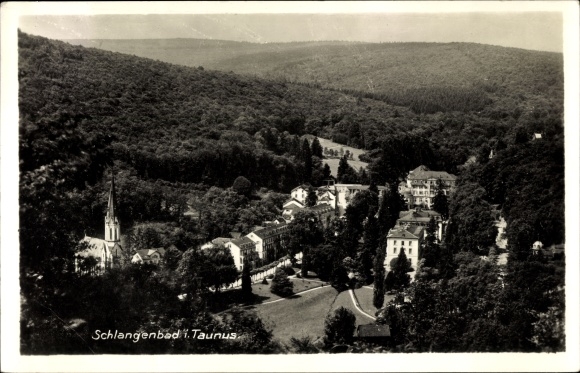 Postcard Schlangenbad in the Taunus Hesse, view from Wilhelmsfelsen, panorama of the place