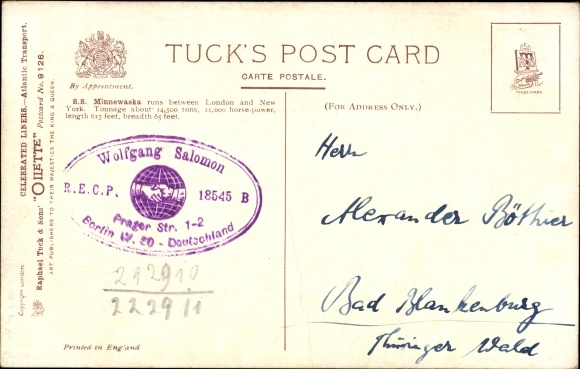 Artiest Ak Steamer SS Minnewaska, Red Star Line, Dampfer, Atlantic Transport Line