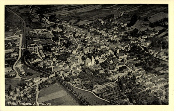 Postcard Thannhausen in Swabia, aerial photograph