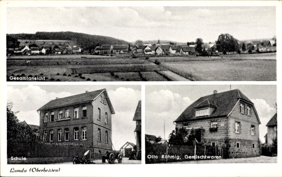 Postcard Lumda Grünberg in Hessen, general goods, school, panorama