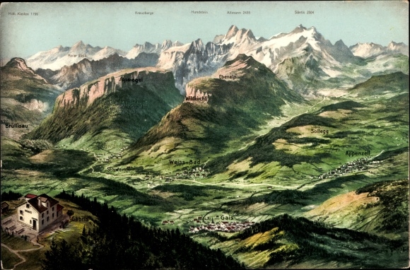 Ak Appenzell Stadt Kanton Innerrhoden, Panorama mit Alpstein, Alpsiegel, Altmann, Säntis