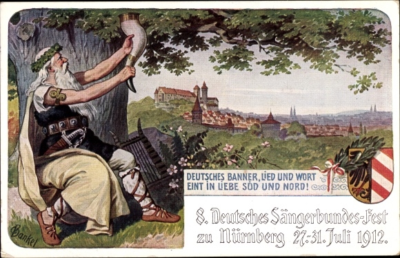 Postal stationery artist PC Bankel, Nuremberg in Middle Franconia, 8th German Singers&#39; Festival 1912
