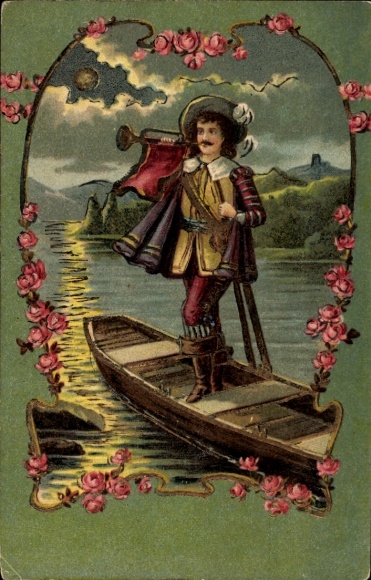 Embossed PC trumpeter from Säckingen, rowing boat, roses