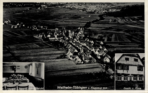 Ak Weilheim Tübingen am Neckar, Luftaufnahme, Gasthaus z. Rose