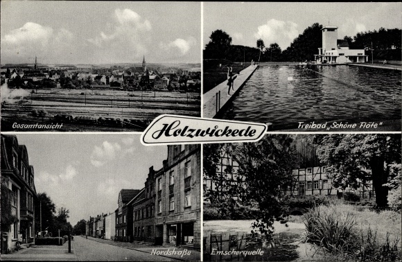 PC Holzwickede in the Ruhr area, general view, outdoor swimming pool Schöne Flöte, Emscherquelle, Nordstraße