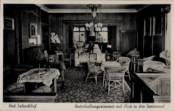 Postcard Bad Salzschlirf in Hessen, Sanatorium Lock, entertainment room, dining room