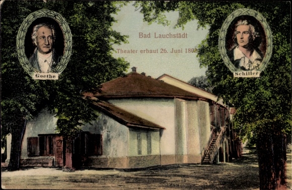 Reliëf Ak Bad Lauchstädt Saalekreis, Theater, Goethe, Schiller