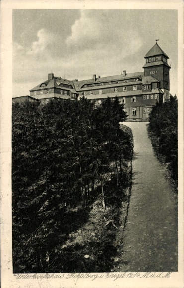 Postcard Fichtelberg in the Fichtelgebirge Upper Franconia, accommodation house Fichtelberg, landscape, forest, arch