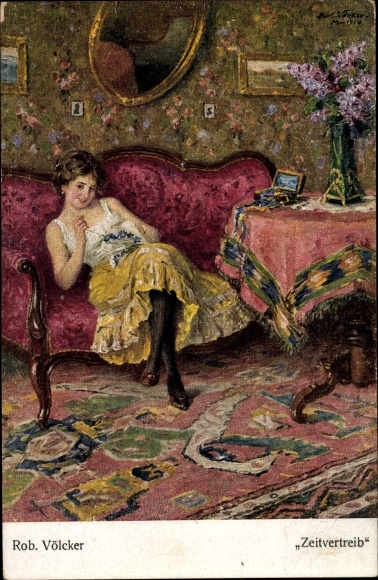 Artist PC Völcker, Rob., pastime, embroidering woman