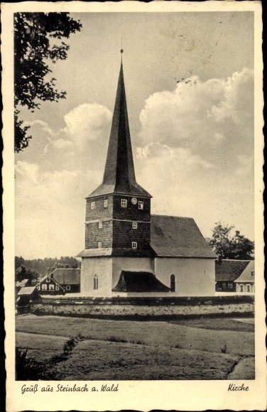 Postcard Steinbach am Wald in Oberfranken, church
