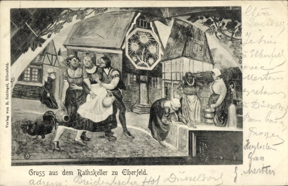 Postcard Elberfeld Wuppertal, Rathskeller, mural