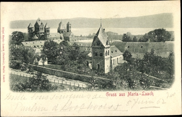 Relief Postcard Glees in the Eifel, Kloster Maria Laach am Laacher See