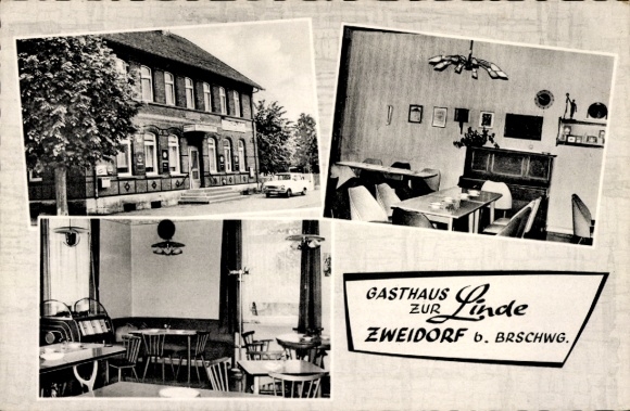 Postcard Zweidorf Wendeburg Lower Saxony, Gasthaus zur Linde, interior views, restaurant, dining area
