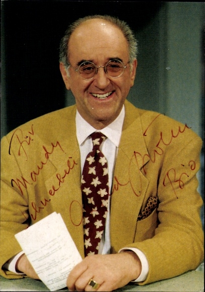 Postcard actor and presenter Dr. Alfred Biolek, portrait, autograph