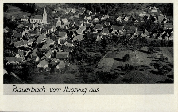Postcard Bauerbach Marburg an der Lahn, aerial view of church in the background, view of houses