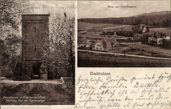 Postcard Diekholzen Lower Saxony, observation tower in the Hildesheim Forest, forester's office