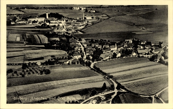 Postcard Ursberg in Swabia, Institutions and Village Bayersried