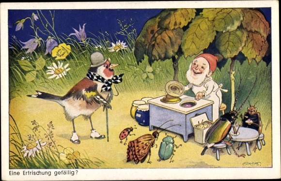 Artist PC Baumgarten, Fritz, A refreshment complacent, dwarf, bird, beetle