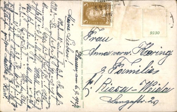 Postcard Plauen in Vogtland, woman with tray, city view, Albertplatz, historical buildings