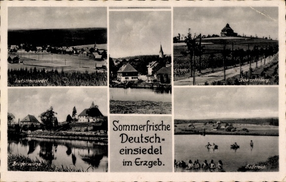 Postcard Rabenau in the Ore Mountains, Six views of Deutsch-Einsiedel, summer resorts, recreation areas