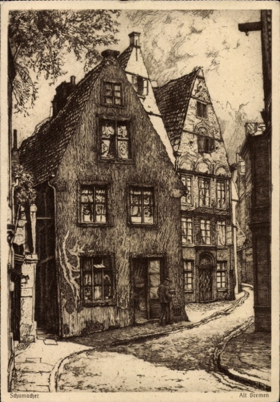 Artist Postcard Hanseatic City of Bremen, Old Town, Schumacher, Advertising Eduscho Coffee