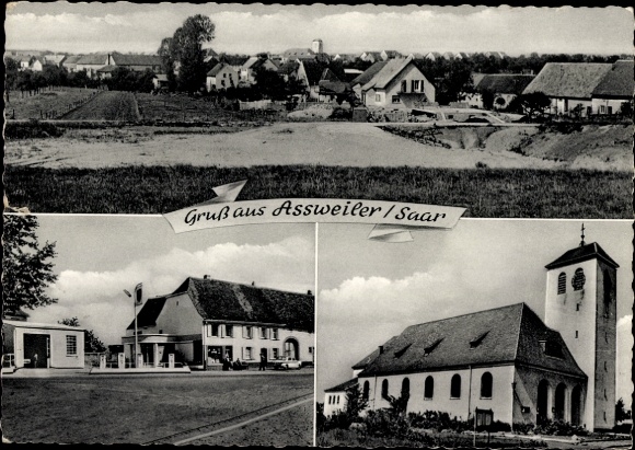 Postcard Assweiler Aßweiler Blieskastel in Saarland, general view, church