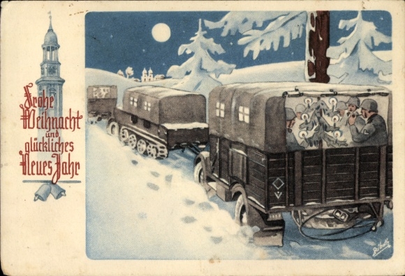 Ak Glückwunsch Weihnachten und Neujahr, Panzer, LKW, Wehrmacht