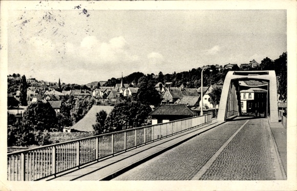 Postcard Vlotho on the Weser, bridge, landscape, historical buildings, city view, PC