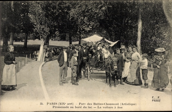 Ak Paris XIX Buttes Chaumont, Parc des Buttes Chaumont, Promenade au bord du lac