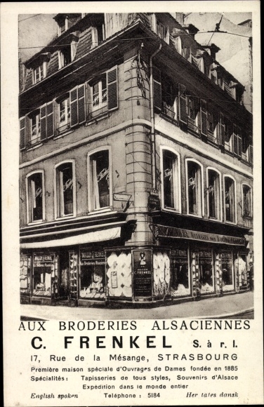 Postcard Strasbourg Straßburg Elsass Bas Rhin, Aux Broderies Alsaciennes, 17 Rue de la Mesange