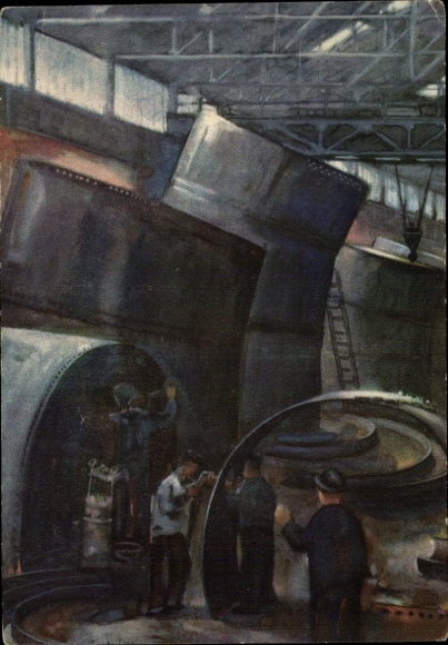 Postcard Riesa on the Elbe Saxony, Linke Hofmann Lauchhammer AG, tank construction, 200th anniversary of the city