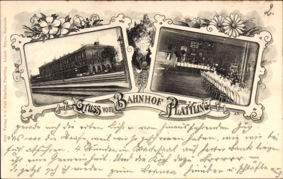 Postcard Plattling in Gäuboden Lower Bavaria, train station, station restaurant