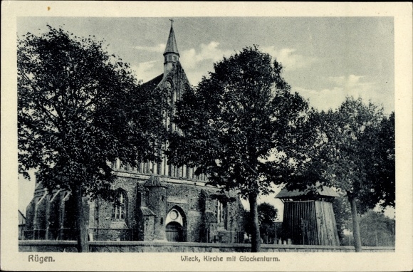 Postcard Wiek auf Rügen, church with bell tower