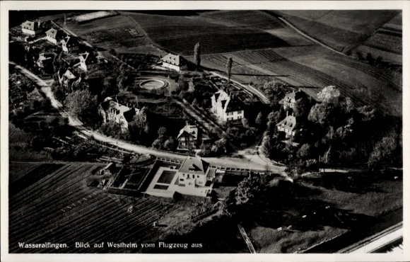 Postcard Wasseralfingen Aalen in the Ostalbkreis Württemberg, aerial photograph, view of Westheim, rural U