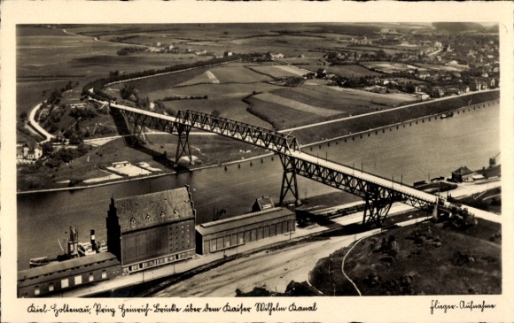 Ak Kiel Holtenau, Prinz Heinrich Brücke, Hochbrücke, Kaiser Wilhelm Kanal, Fliegeraufnahme