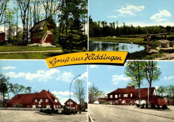 Postcard Hiddingen Visselhövede in Lower Saxony, partial views, Wilfried Carstens commercial building