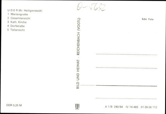 Postcard Uder im Eichsfeld in Thuringia, Mariengrotte, general view, Catholic Church, Dorfstraße