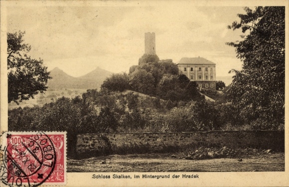 Ak Vlastislav Wlatislaw Region Aussig, Burg Skalka, Schloss Skalken