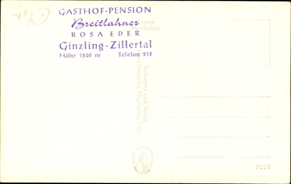 Postcard Ginzling in Tirol, Gasthof Breithahner with Großer Greiner
