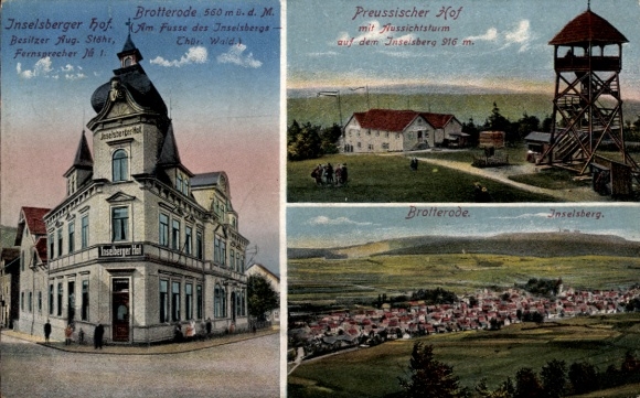 Postcard Brotterode in Thuringia, Inselsberger Hof, Prussian Court, observation tower, Inselsberg