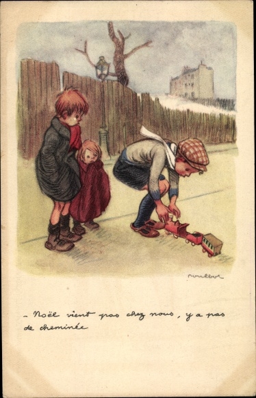 Artist PC Poulbot, Francisque, Boys with toy train